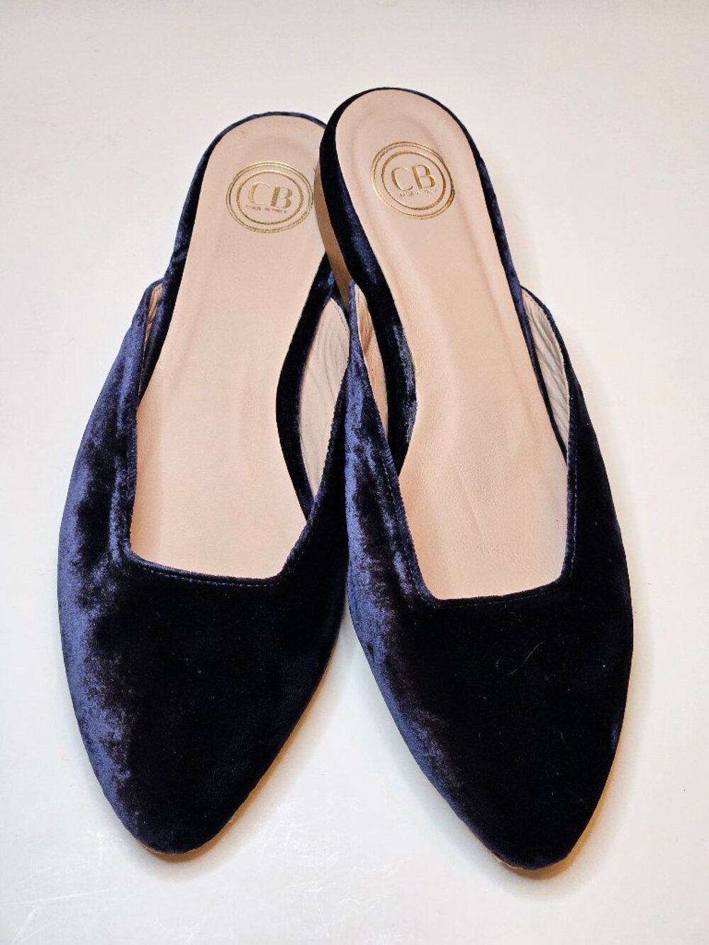 Camilla Benedetti CB Handmade Italian Blue Velvet Florence Mules. EU 39 US 8.5
